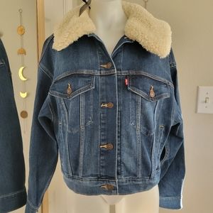 Levi's Denim Women's Baby Bubble Trucker Jacket w/ Removable Sherpa Collar M NWT